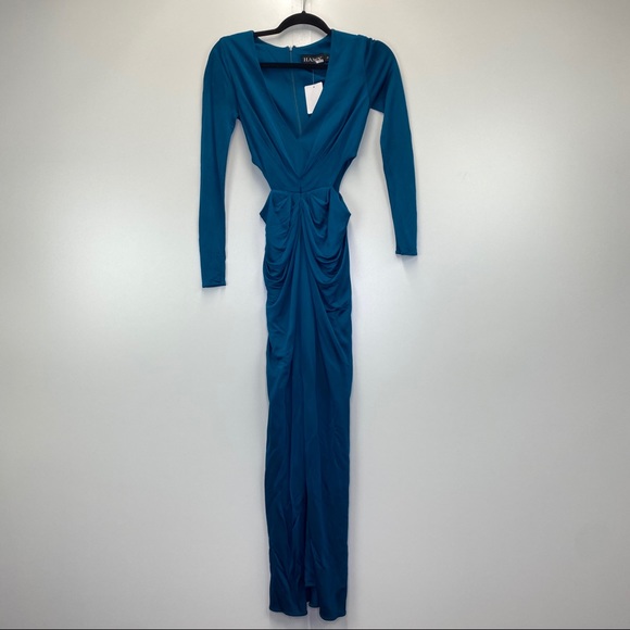 NWT Haney Sara Gown Teal Blue Twist Front Dress - Picture 7 of 16